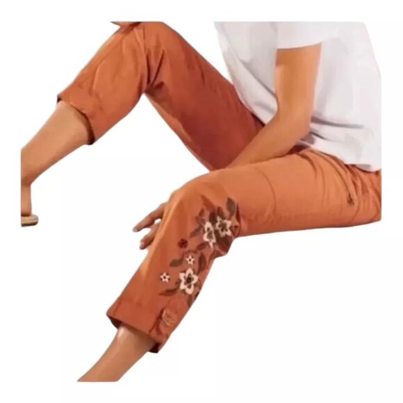 Soft Surroundings Cargo Pant S Everything Under The Sun Embroidered Roll Tab - Picture 2 of 11